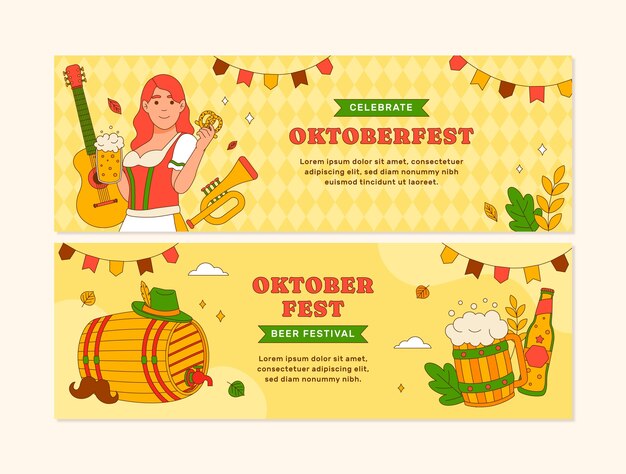 Modelo de banner horizontal desenhado à mão para celebração do festival de cerveja oktoberfest
