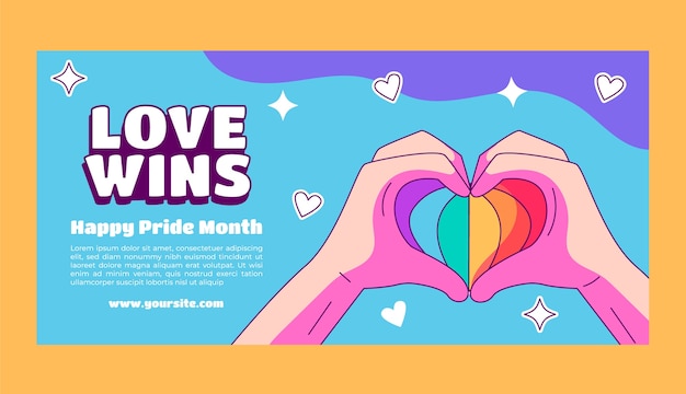 Modelo de banner horizontal desenhado à mão para celebração do mês do orgulho