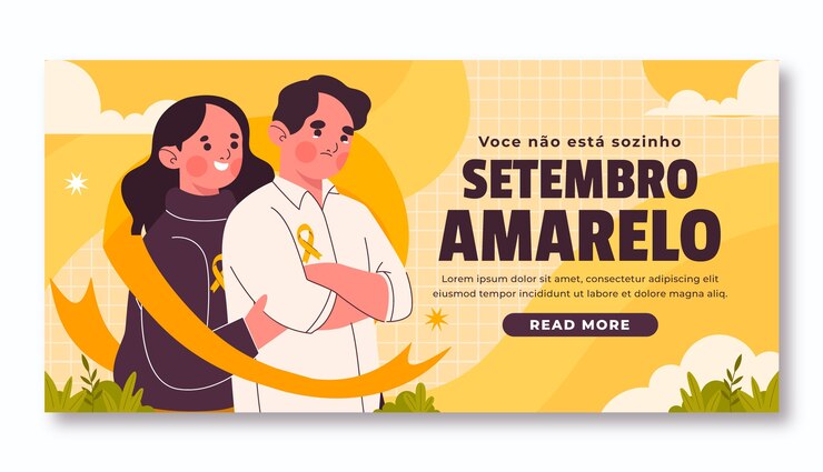 Vetor grátis modelo de banner horizontal desenhado à mão para conscientização do setembro amarelo