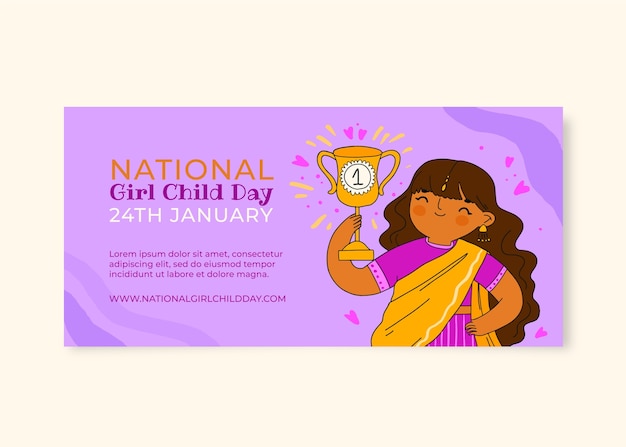 Vetor grátis modelo de banner horizontal desenhado à mão para o dia nacional da menina