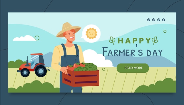 Modelo de banner horizontal do dia do agricultor plano