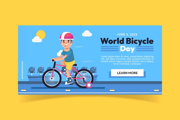 Modelo de banner horizontal do dia mundial da bicicleta plana