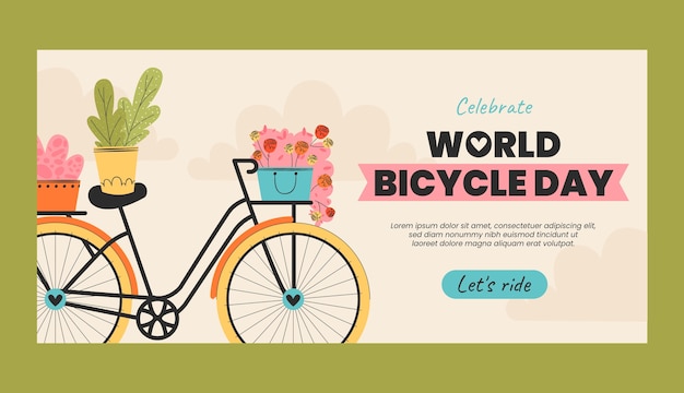 Modelo de banner horizontal do dia mundial da bicicleta plana