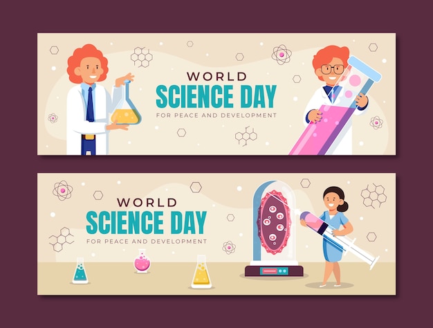 Modelo de banner horizontal do dia mundial da ciência plano