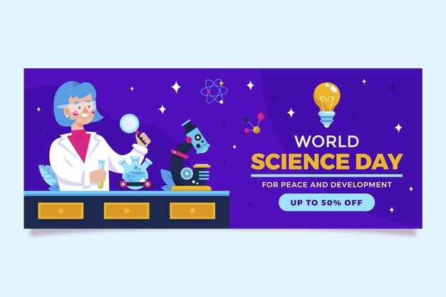 Modelo de banner horizontal do dia mundial da ciência plano
