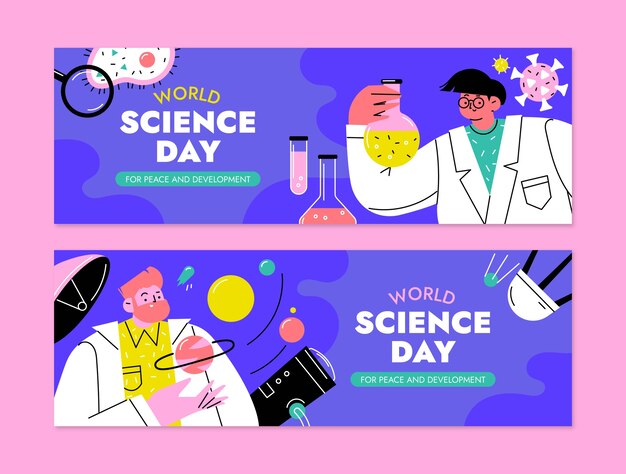 Modelo de banner horizontal do dia mundial da ciência plano
