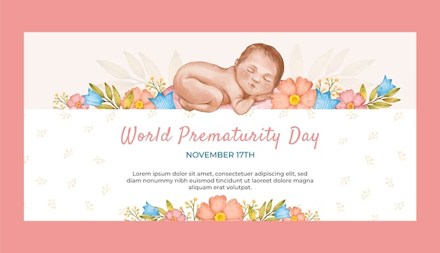 Modelo de banner horizontal do dia mundial da prematuridade em aquarela