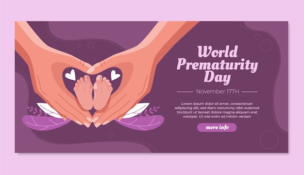 Vetor grátis modelo de banner horizontal do dia mundial da prematuridade plana