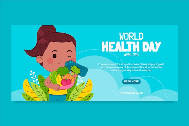 Vetor grátis modelo de banner horizontal do dia mundial da saúde plano