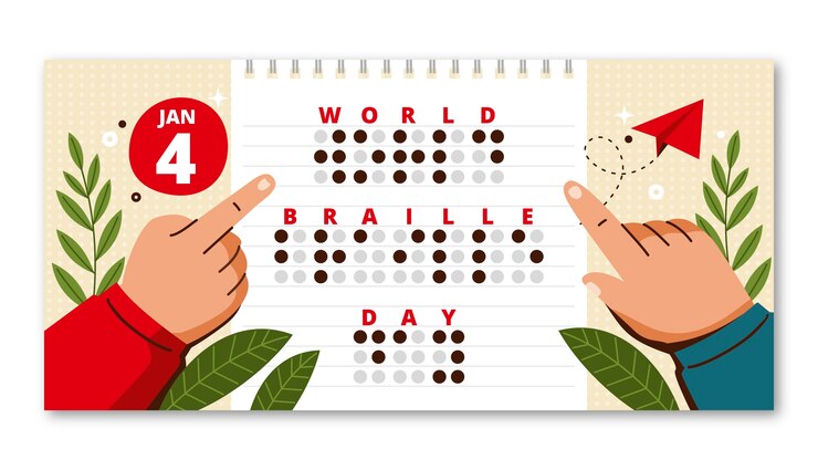 Vetor grátis modelo de banner horizontal do dia mundial do braille plano