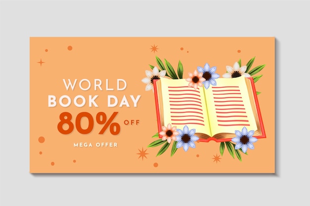 Vetor grátis modelo de banner horizontal do dia mundial do livro em aquarela