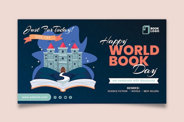 Modelo de banner horizontal do dia mundial do livro