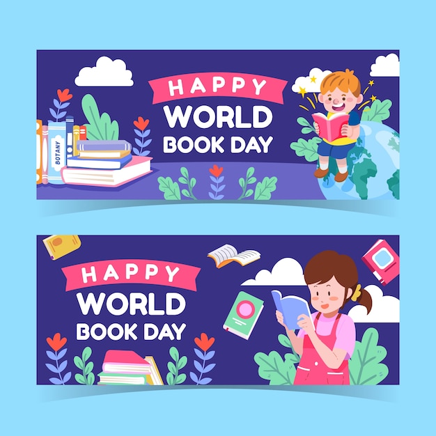Vetor grátis modelo de banner horizontal do dia mundial do livro