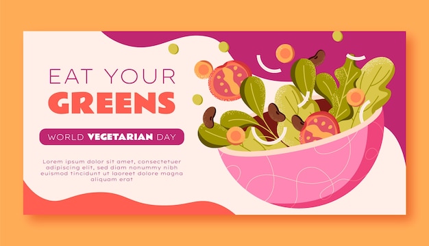 Modelo de banner horizontal do dia vegetariano do mundo plano