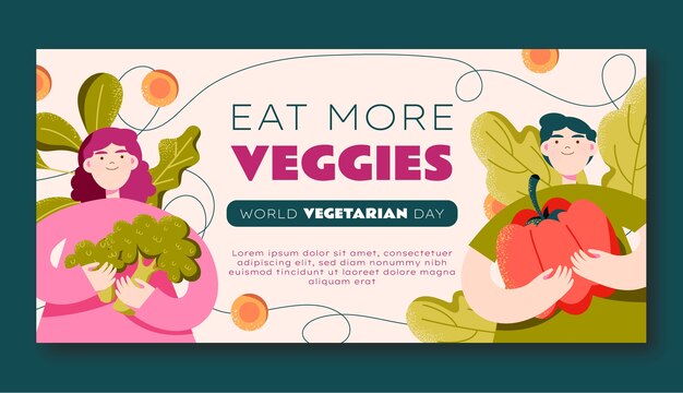 Modelo de banner horizontal do dia vegetariano do mundo plano