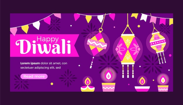 Modelo de banner horizontal do festival diwali plano