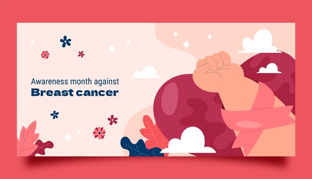 Modelo de banner horizontal do mês de conscientização do câncer de mama plano