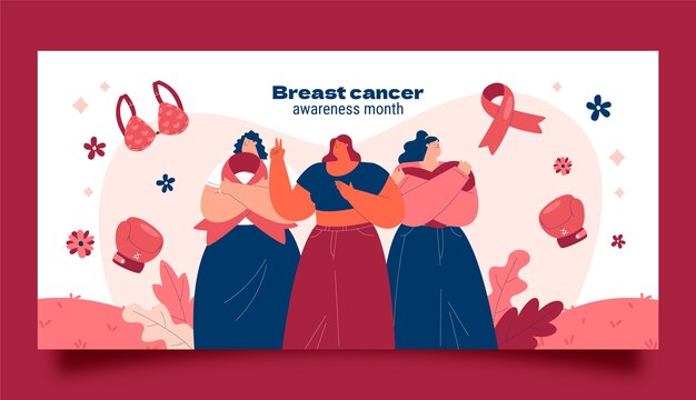 Modelo de banner horizontal do mês de conscientização do câncer de mama plano