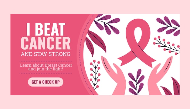 Vetor grátis modelo de banner horizontal do mês de conscientização do câncer de mama plano