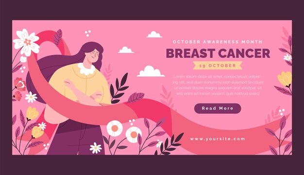 Modelo de banner horizontal do mês de conscientização do câncer de mama plano