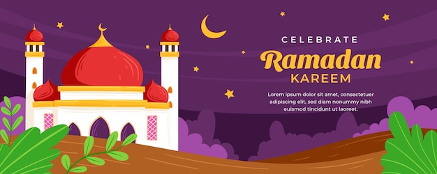 Modelo de banner horizontal do ramadã desenhado à mão