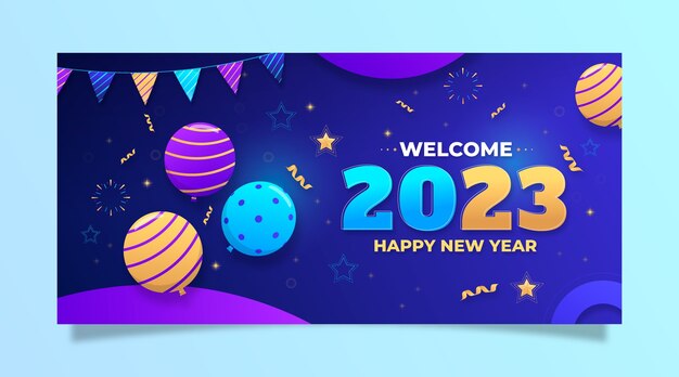 Modelo de banner horizontal gradiente de ano novo 2023