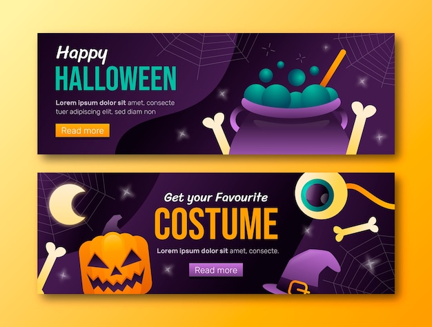 Vetor grátis modelo de banner horizontal gradiente de halloween