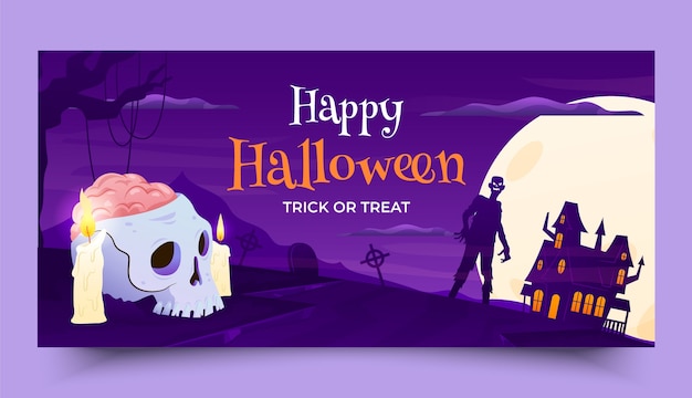 Vetor grátis modelo de banner horizontal gradiente de halloween