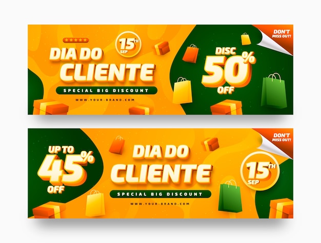 Modelo de banner horizontal gradiente dia do cliente