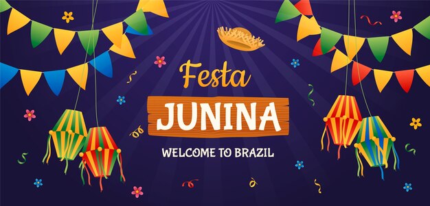 Modelo de banner horizontal gradiente festas juninas