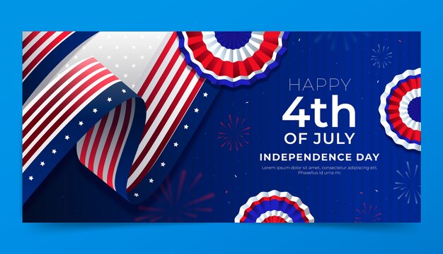 Modelo de banner horizontal gradiente para celebração americana de 4 de julho