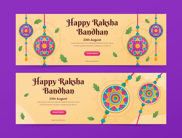 Modelo de banner horizontal gradiente para celebração de raksha bandhan