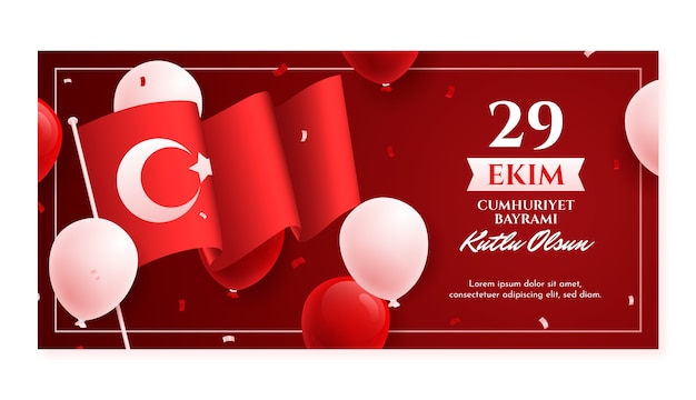 Vetor grátis modelo de banner horizontal gradiente para celebração do dia das forças armadas turcas