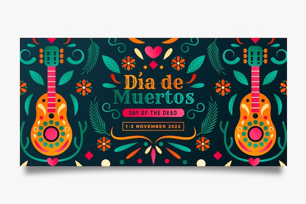 Modelo de banner horizontal gradiente para celebração do dia de muertos