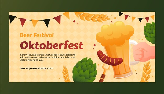 Modelo de banner horizontal gradiente para celebração do festival de cerveja oktoberfest