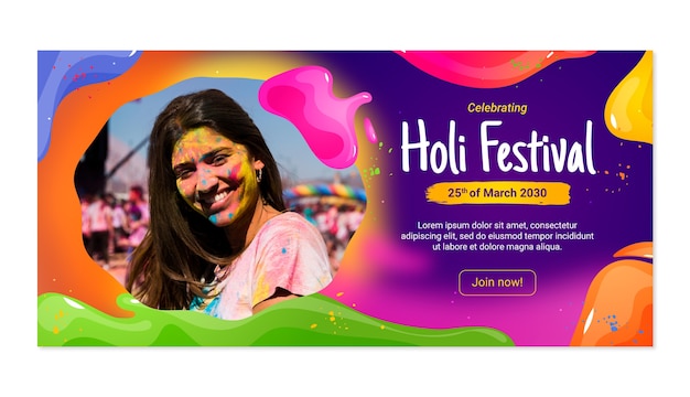 Modelo de banner horizontal gradiente para celebração do festival de holi