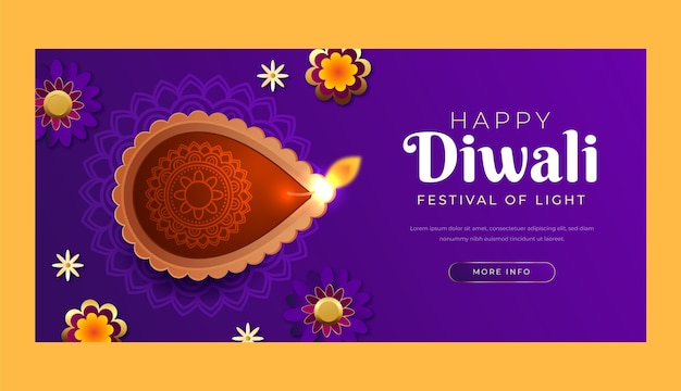 Vetor grátis modelo de banner horizontal gradiente para celebração do festival hindu diwali