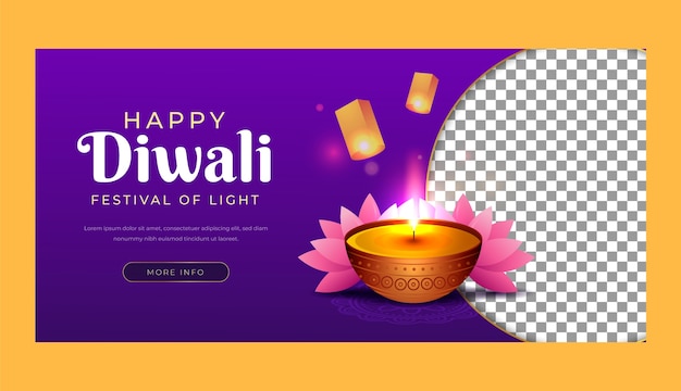 Vetor grátis modelo de banner horizontal gradiente para celebração do festival hindu diwali