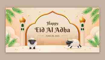 Vetor grátis modelo de banner horizontal gradiente para celebração islâmica do eid al-adha