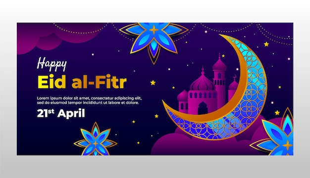 Vetor grátis modelo de banner horizontal gradiente para celebração islâmica do eid al-fitr