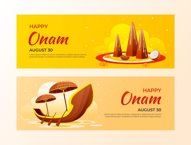 Modelo de banner horizontal gradiente para celebração onam
