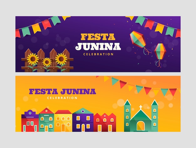 Modelo de banner horizontal gradiente para celebrações de festas juninas brasileiras