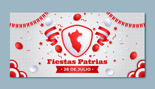 Vetor grátis modelo de banner horizontal gradiente para celebrações de festas patrias peruanas