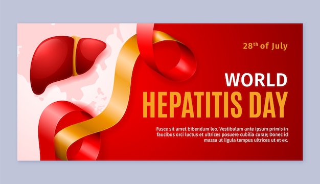 Vetor grátis modelo de banner horizontal gradiente para conscientização do dia mundial da hepatite