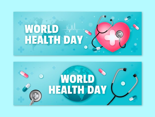 Modelo de banner horizontal gradiente para conscientização sobre o Dia Mundial da Saúde