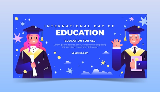 Modelo de banner horizontal gradiente para o dia internacional da educação