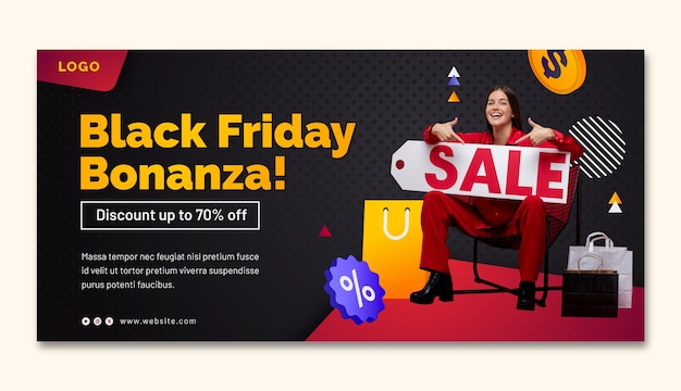 Vetor grátis modelo de banner horizontal gradiente para vendas na black friday