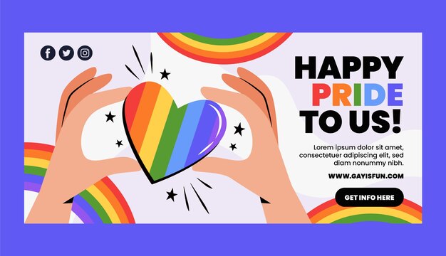 Modelo de banner horizontal lgbt de mês de orgulho plano