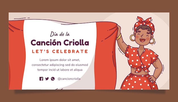 Modelo de banner horizontal para a celebração peruana do dia de la cancion criolla