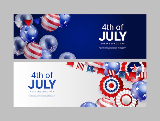 Vetor grátis modelo de banner horizontal para celebração americana de 4 de julho